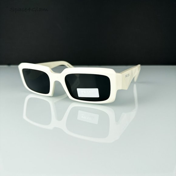 Prada PR27ZS 17K08Z Sunglasses Talc White Dark Grey Unisex Rectangle PR 27ZS - Picture 4 of 9